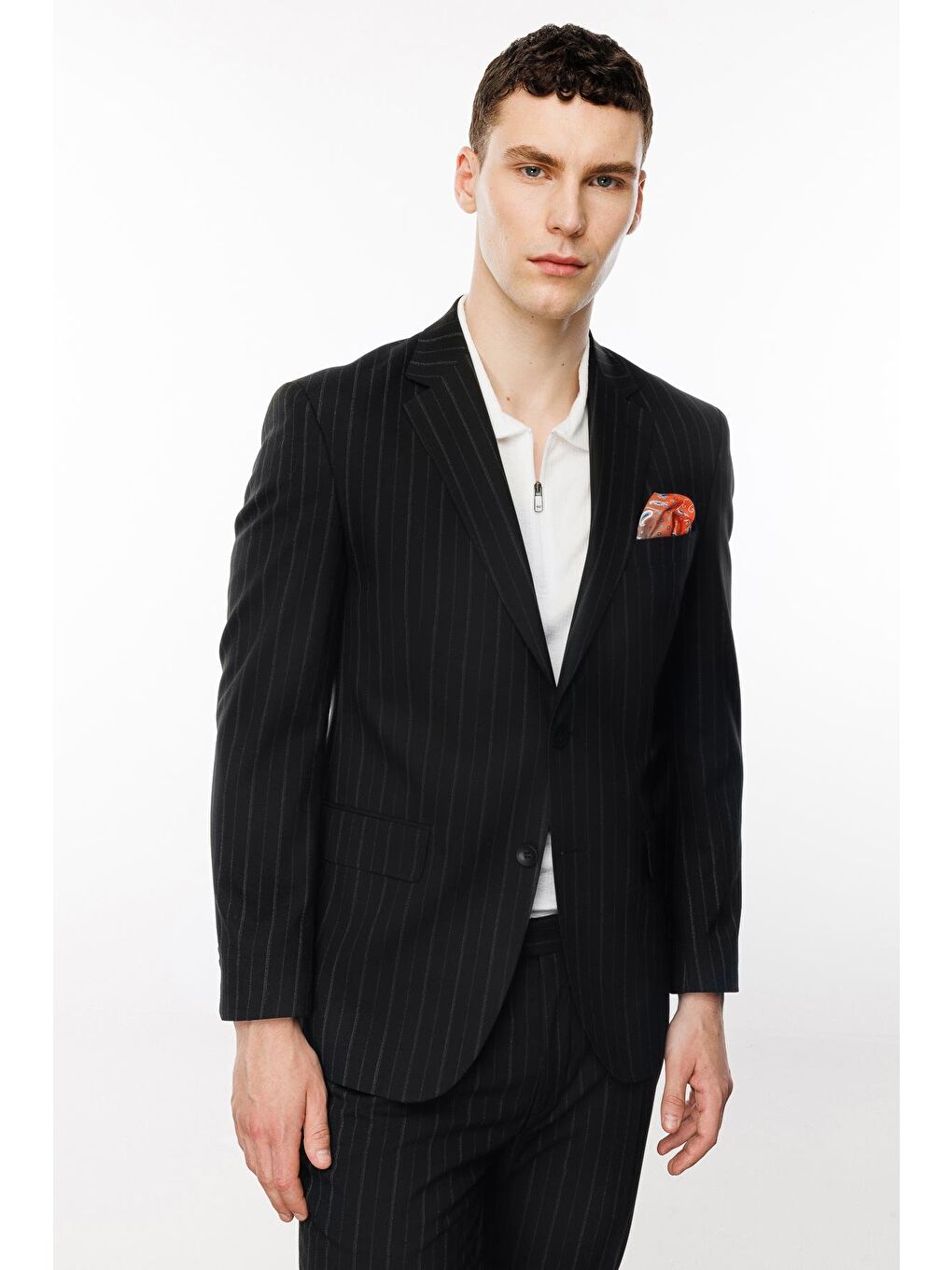 Erkek Siyah Barı (4 Drop) / Geniş Kalıp Geniş Mono Takım Elbise-2