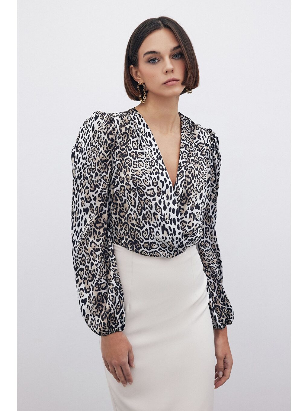 Leopar Desenli Bodysuit - Siyah-1