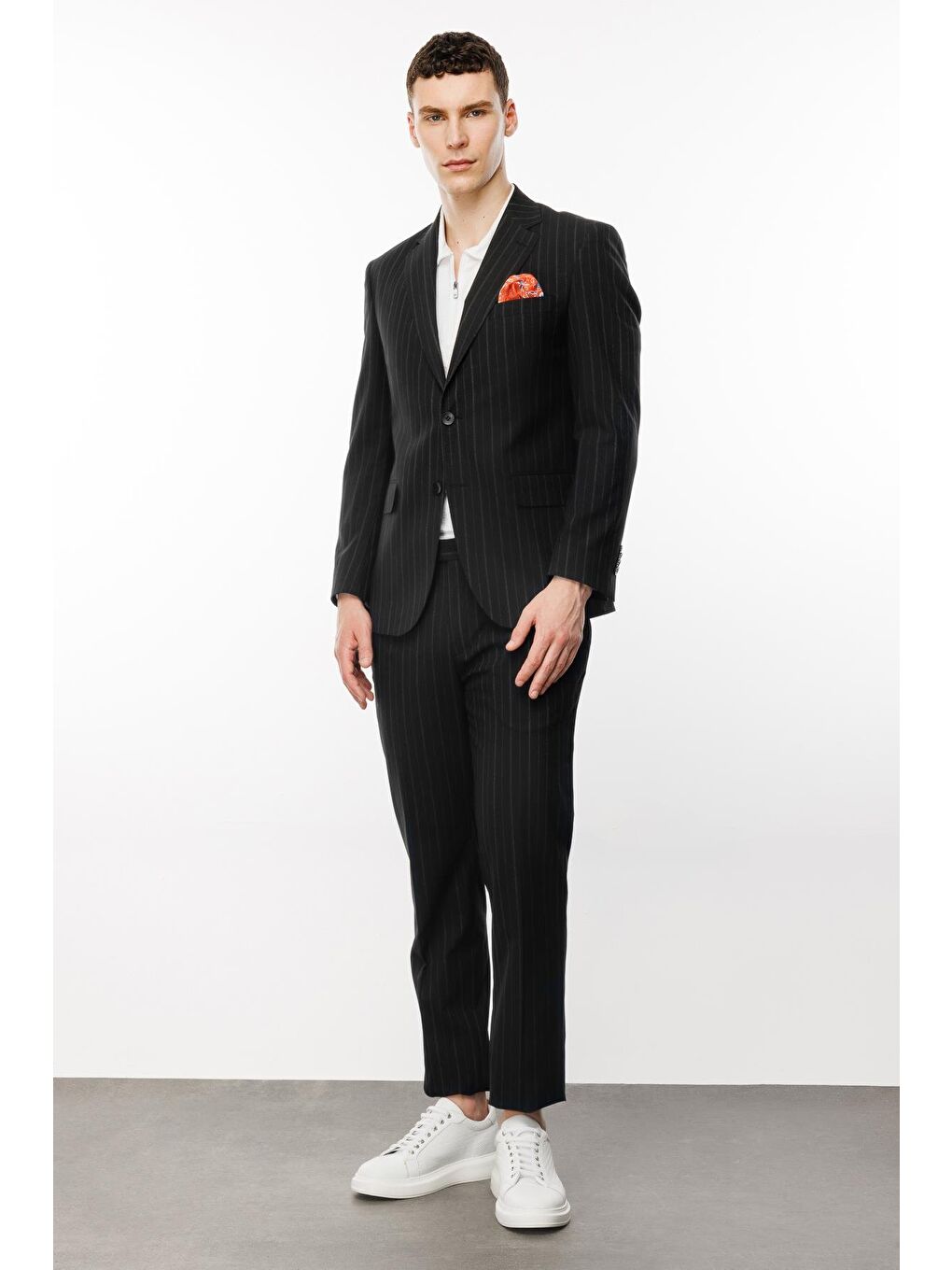 Erkek Siyah Barı (4 Drop) / Geniş Kalıp Geniş Mono Takım Elbise-4