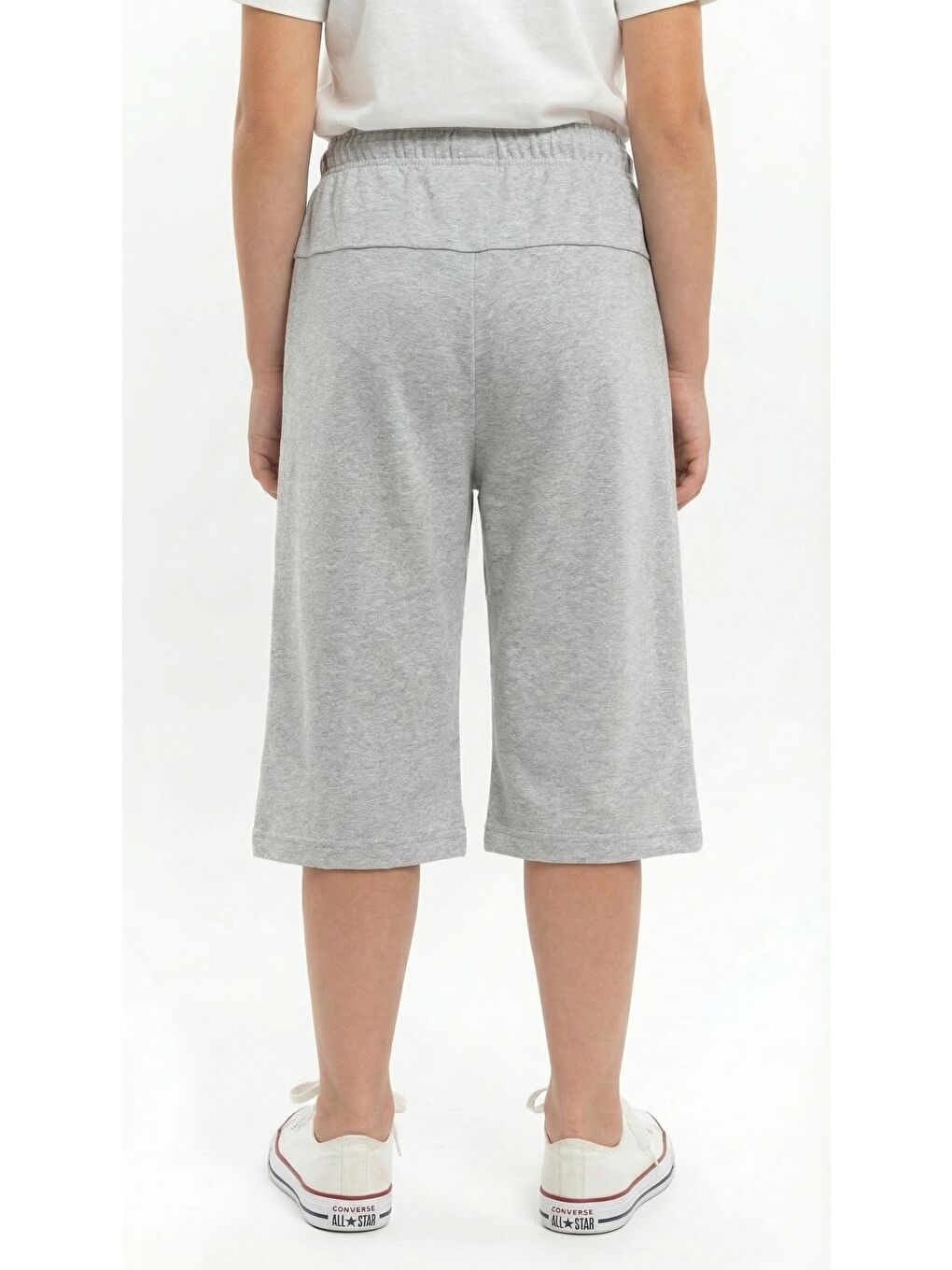 Gri Kız Çocuk Beli Lastikli  Bağlamalı Düz Paça Baskılı Kapri 25002-3