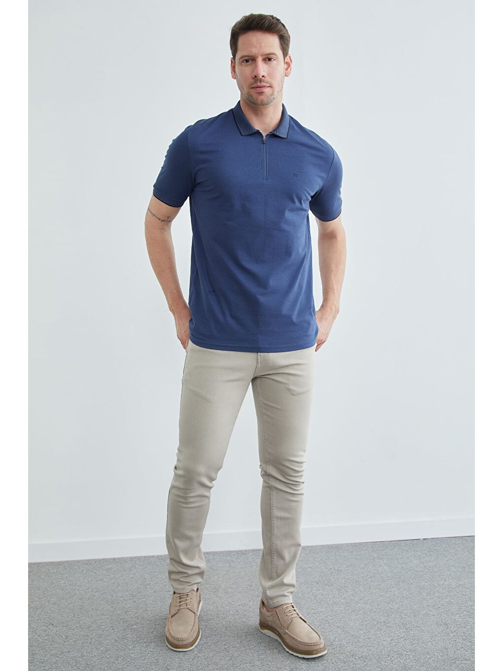 İndigo Yarım Fermuarlı Polo Yaka Tişört-2
