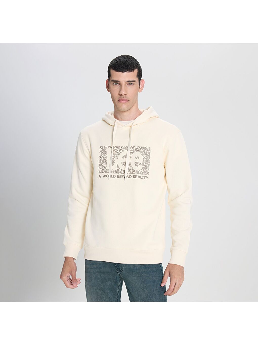 Lee Beyaz Big Logo Erkek Bej Kapüşonlu Sweatshirt