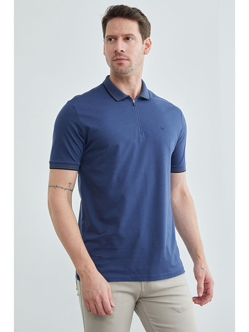 İndigo Yarım Fermuarlı Polo Yaka Tişört-3