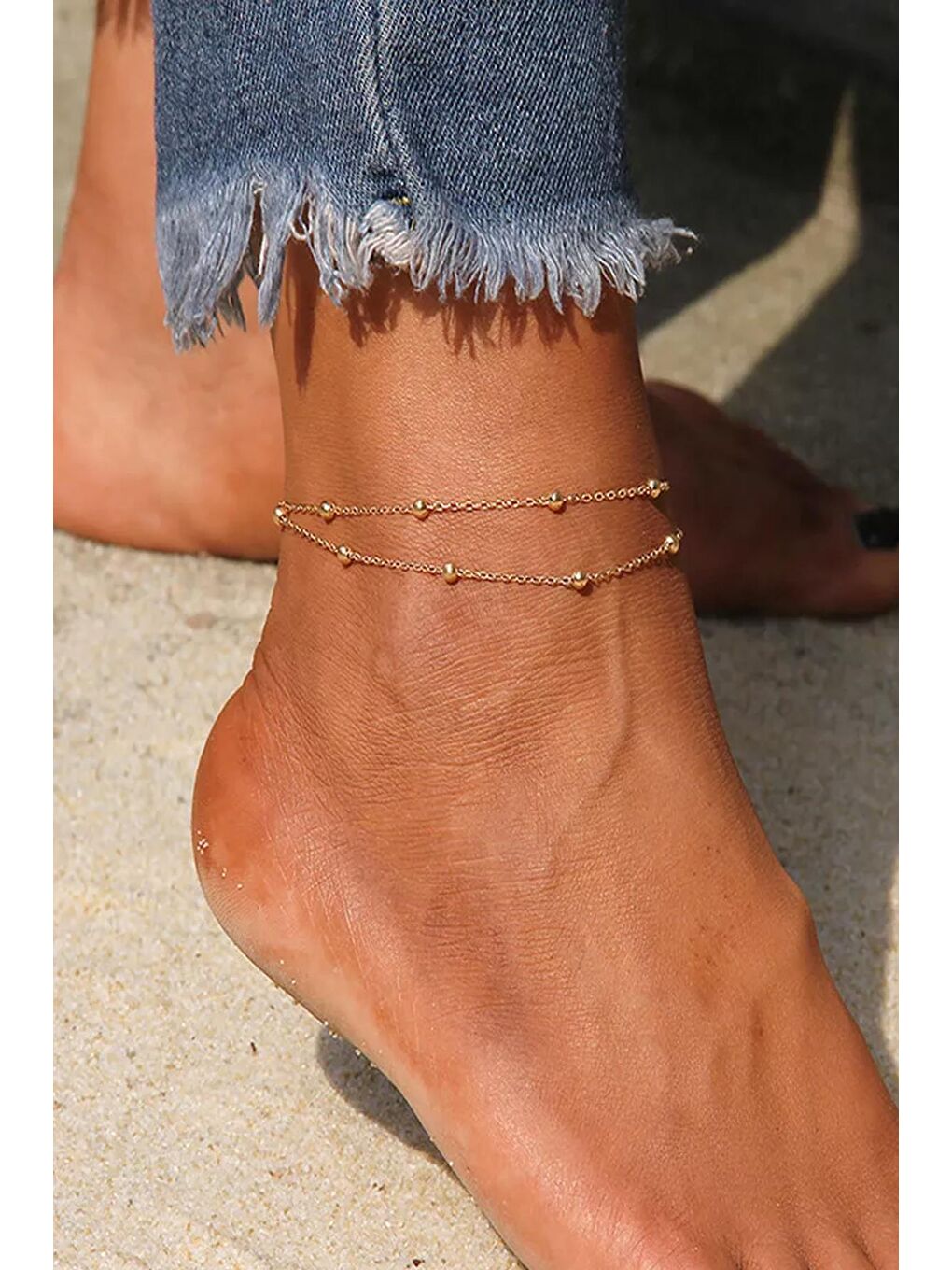 Sarı Topçuk Zincirli Çelik Halhal-1