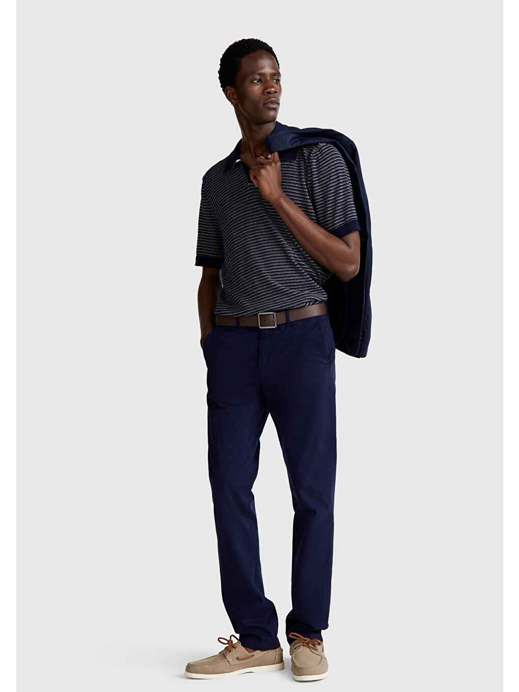 Erkek Lacivert Slim Fit Chino Pantolon-4