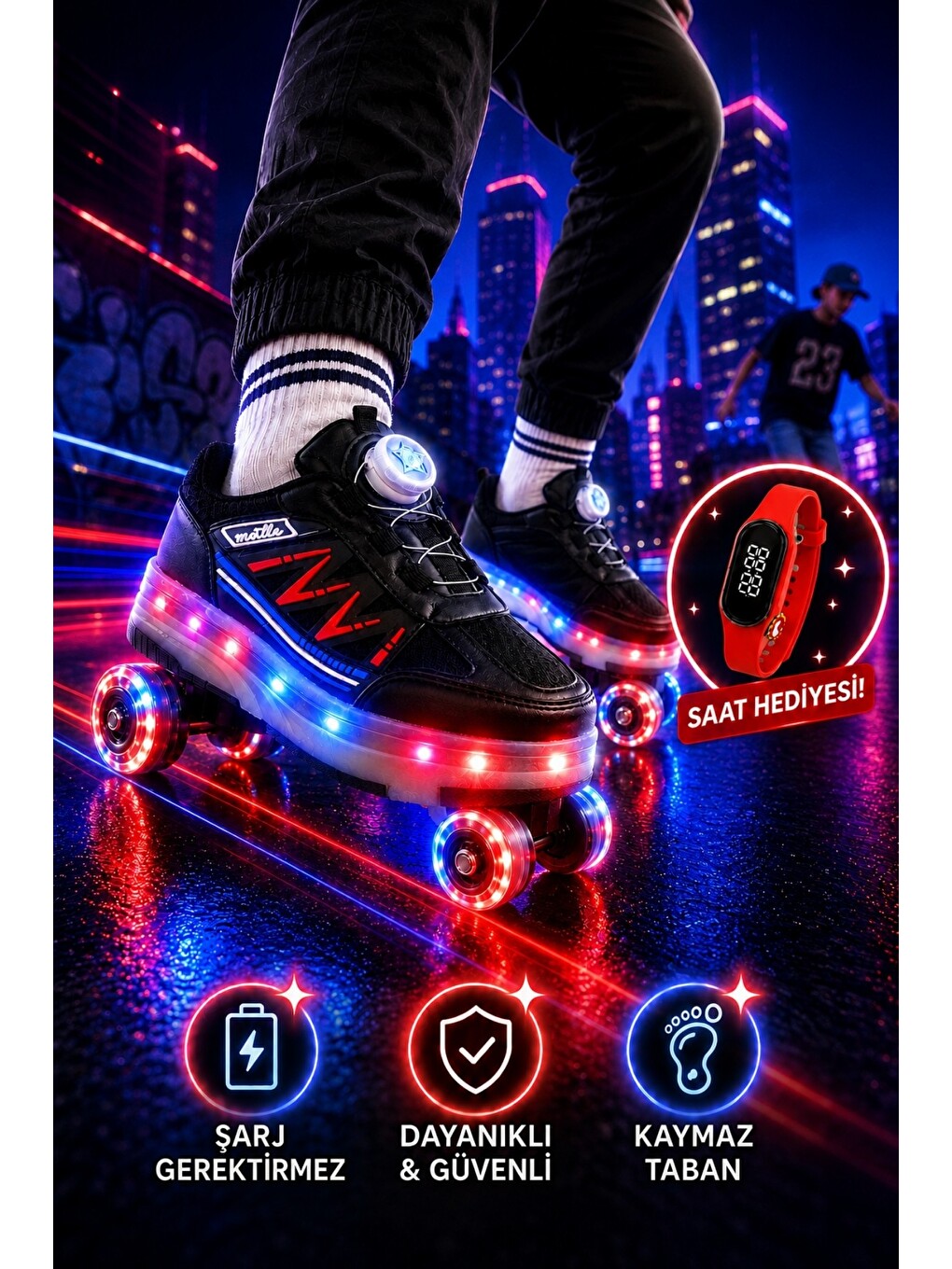 Siyah SKY Çocuk Işıklı Patenli Tekerlekli Sneaker Spor Ayakkabı-2