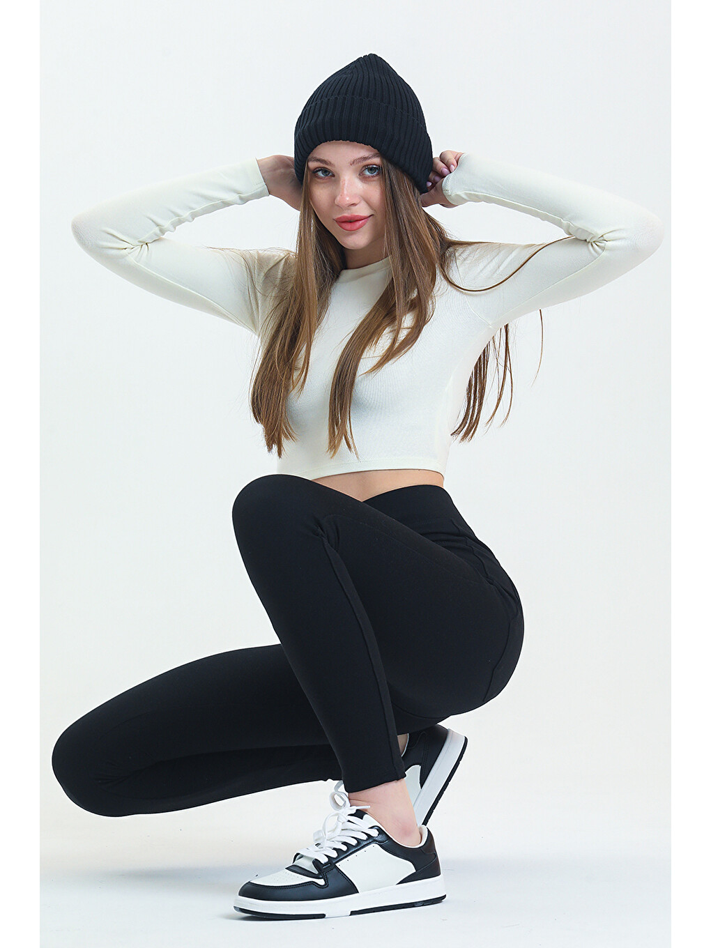 Yüksek Bel Toparlayıcı Skinny Siyah Kadın Cep Dikişli Çelik Örme Tayt Pantolon @Granada-2