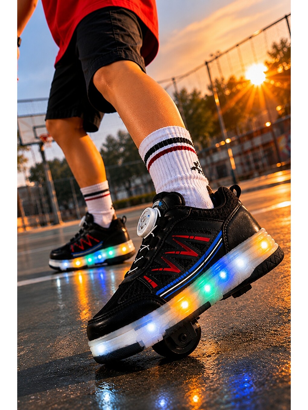 Siyah SKY Çocuk Işıklı Patenli Tekerlekli Sneaker Spor Ayakkabı-3