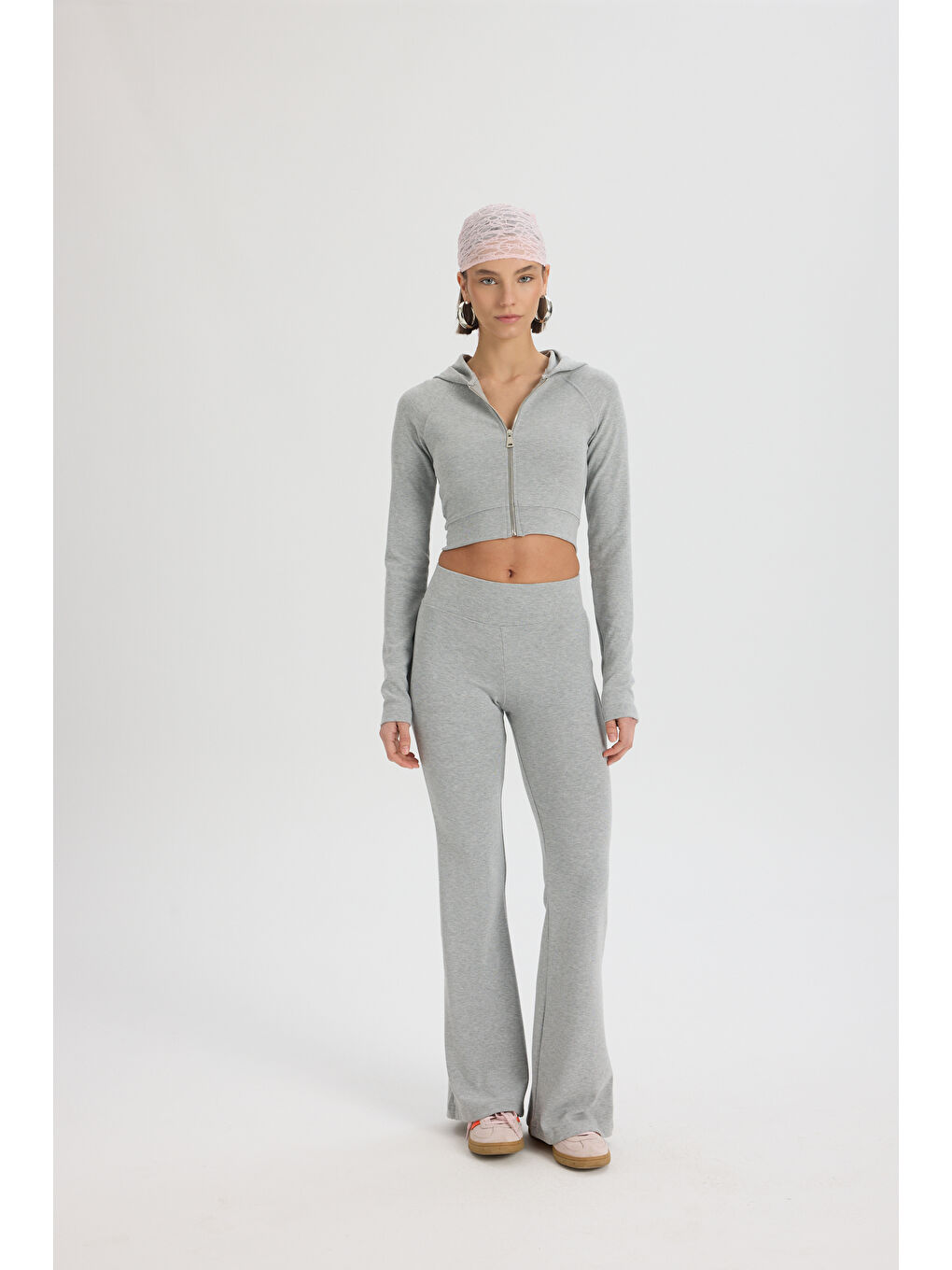 Beyaz Remy Fermuarlı Karmelanj Eşofman Takım-1