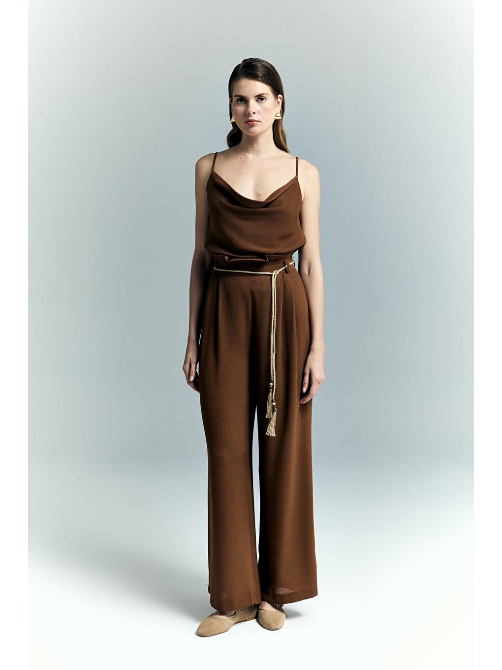 Kahverengi Kemer Detaylı Pantolon - Kahve-1