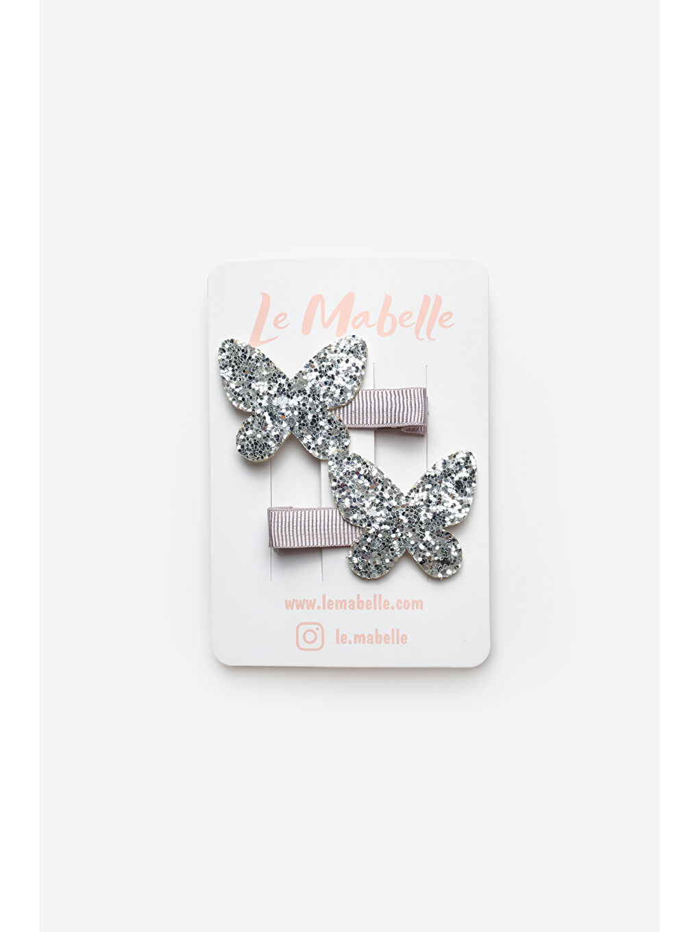 Gri Gümüş Simli Kelebek Figürlü 2'li Kız Çocuk Klips Toka