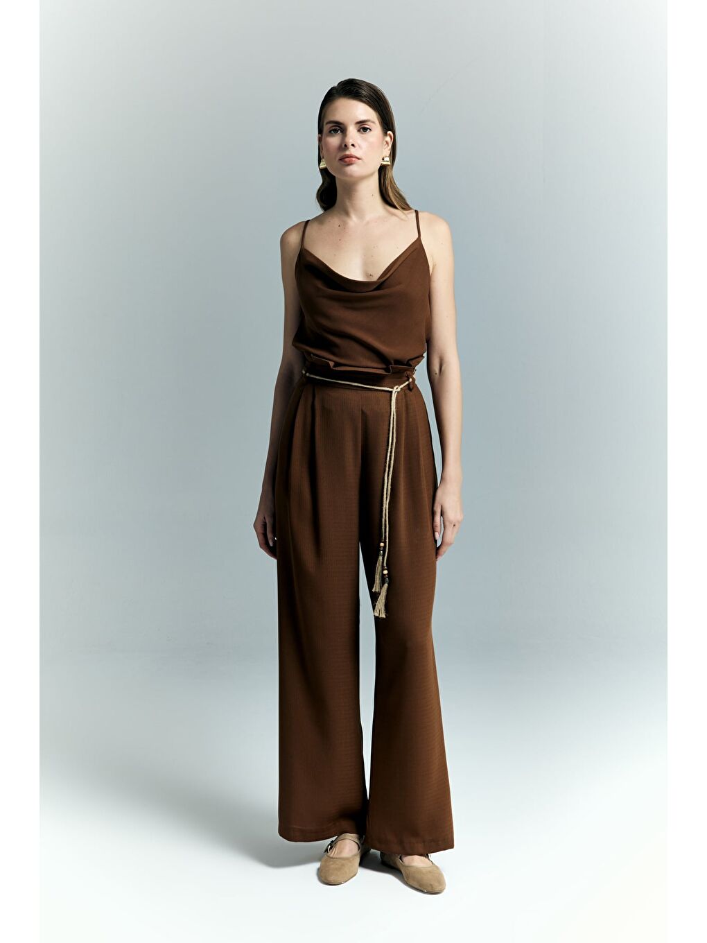 Kahverengi Kemer Detaylı Pantolon - Kahve-2
