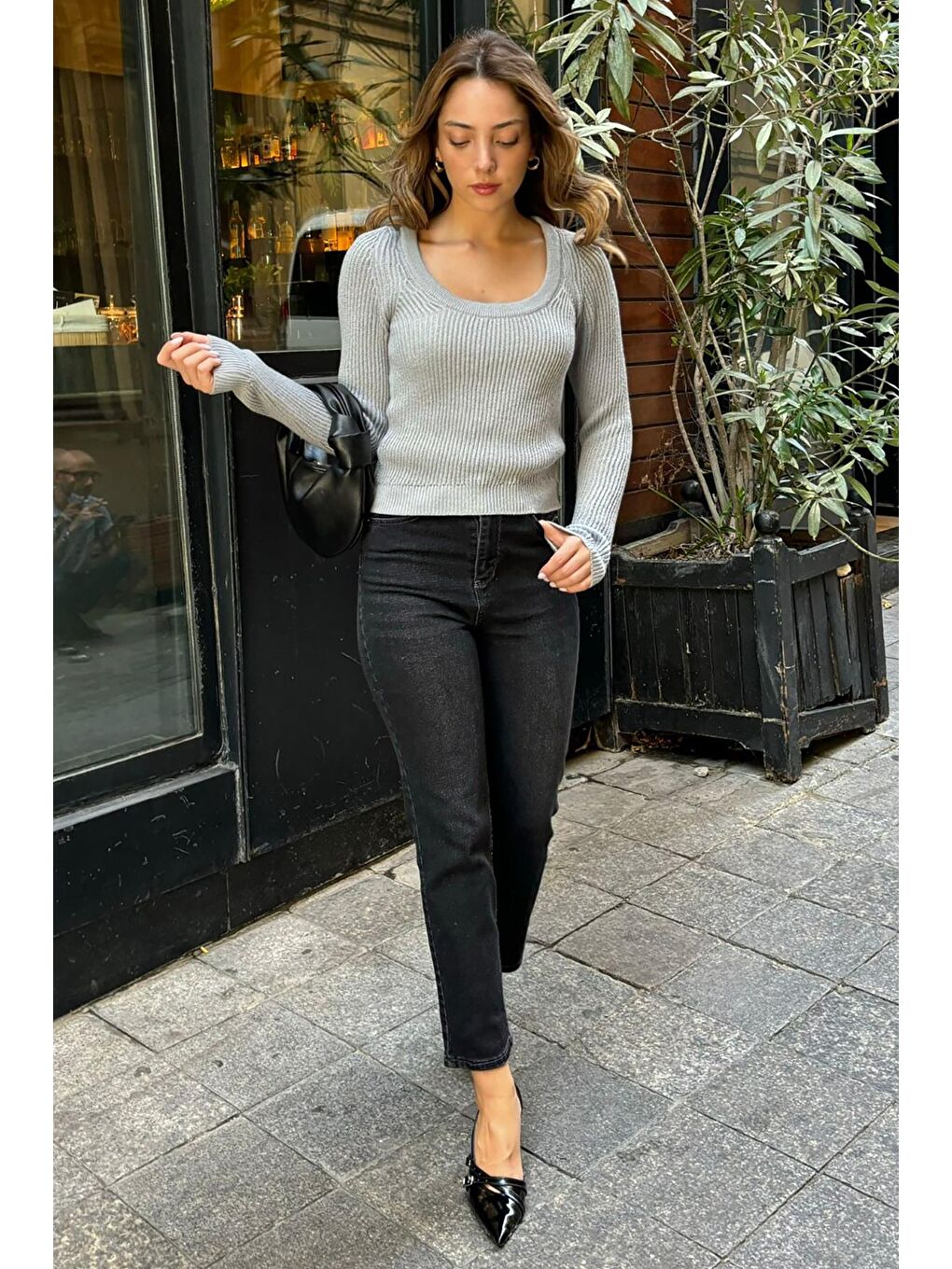 Gri Bisiklet Yaka Basic Örme Kazak Mg2189-5