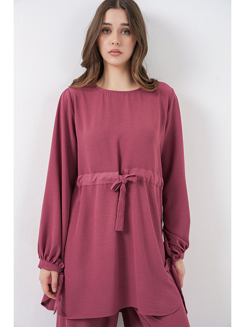 Pembe Kadın Uzun Tunik Pantolon İkili Takım 6719 - Gül Kurusu-1