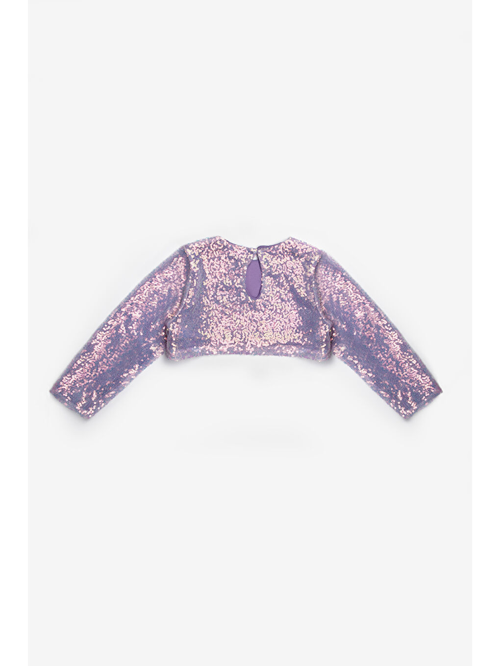 Lila Uzun Kollu Pullu Kız Çocuk Crop Bluz-1