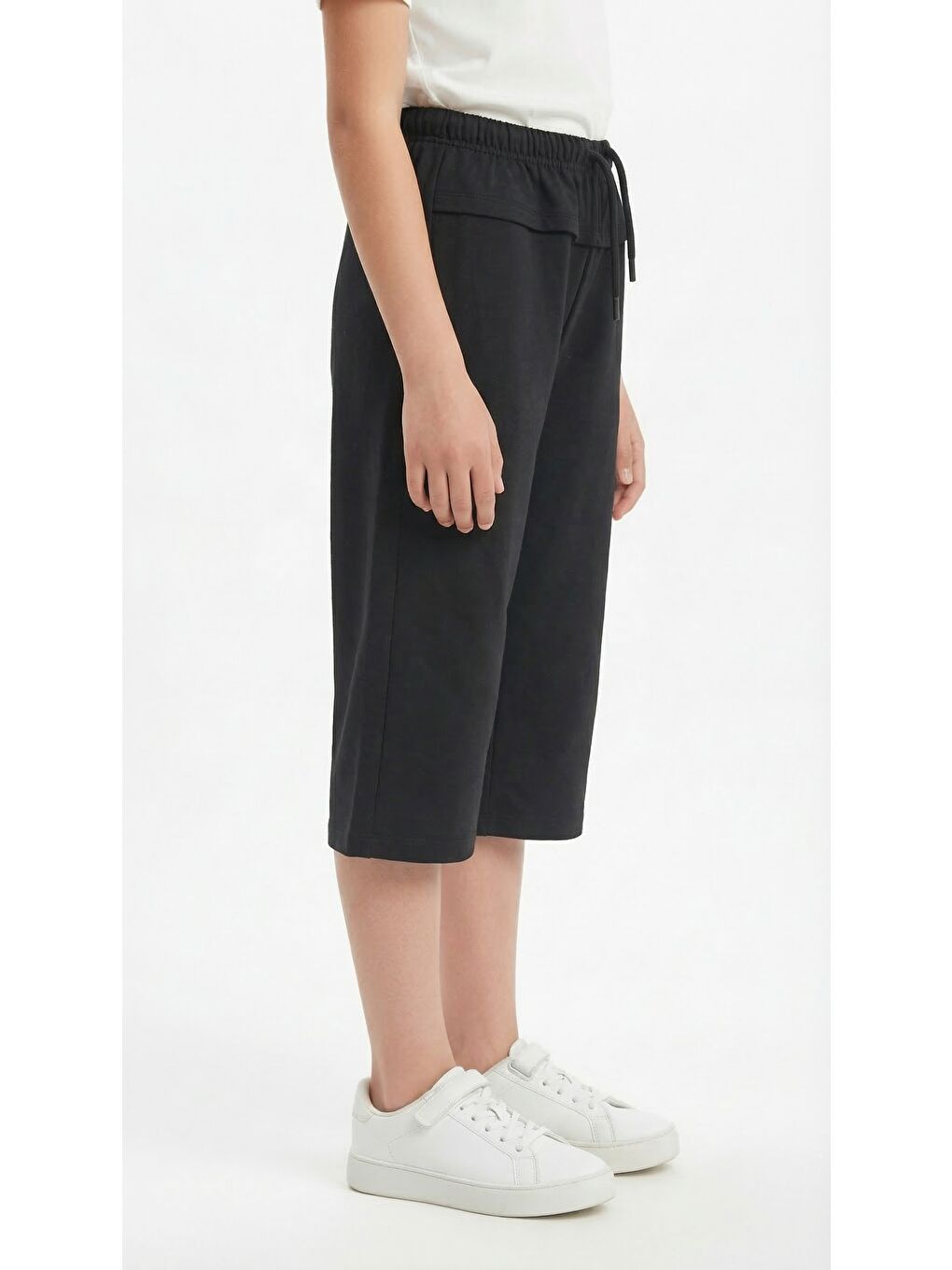 Siyah Kız Çocuk Beli Lastikli Bağlamalı Düz Paça Baskılı Kapri 25002-2