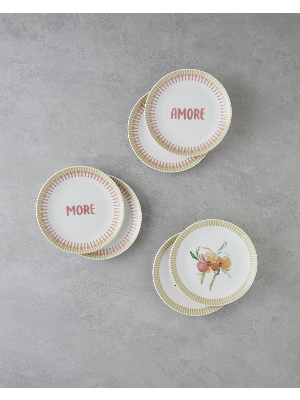 Amore Porselen 6'lı Pasta Tabağı 19 cm Pembe - Yeşil