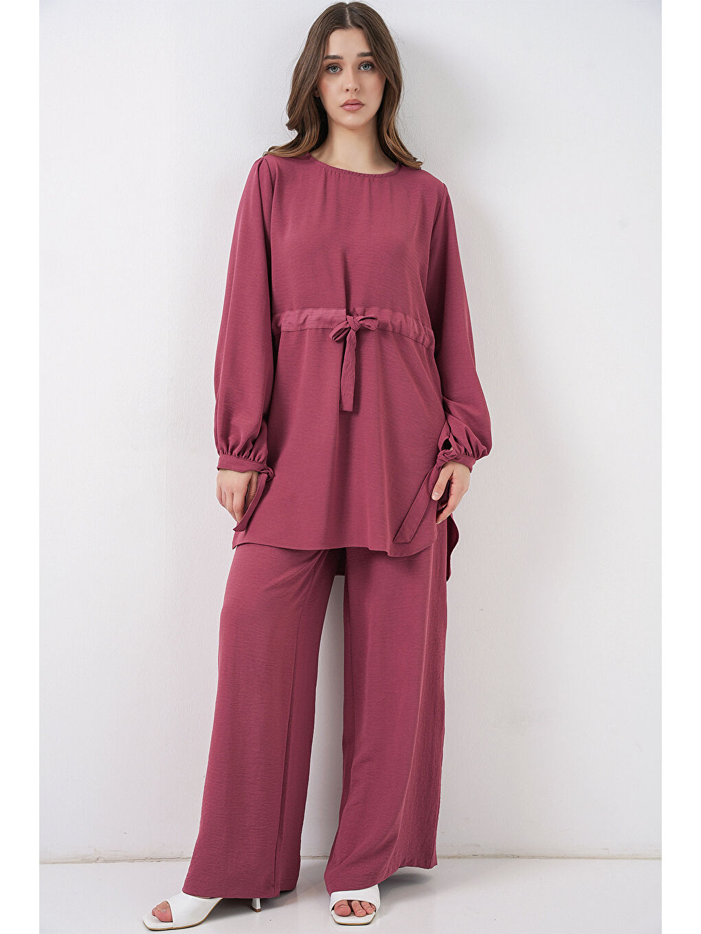 Pembe Kadın Uzun Tunik Pantolon İkili Takım 6719 - Gül Kurusu-2
