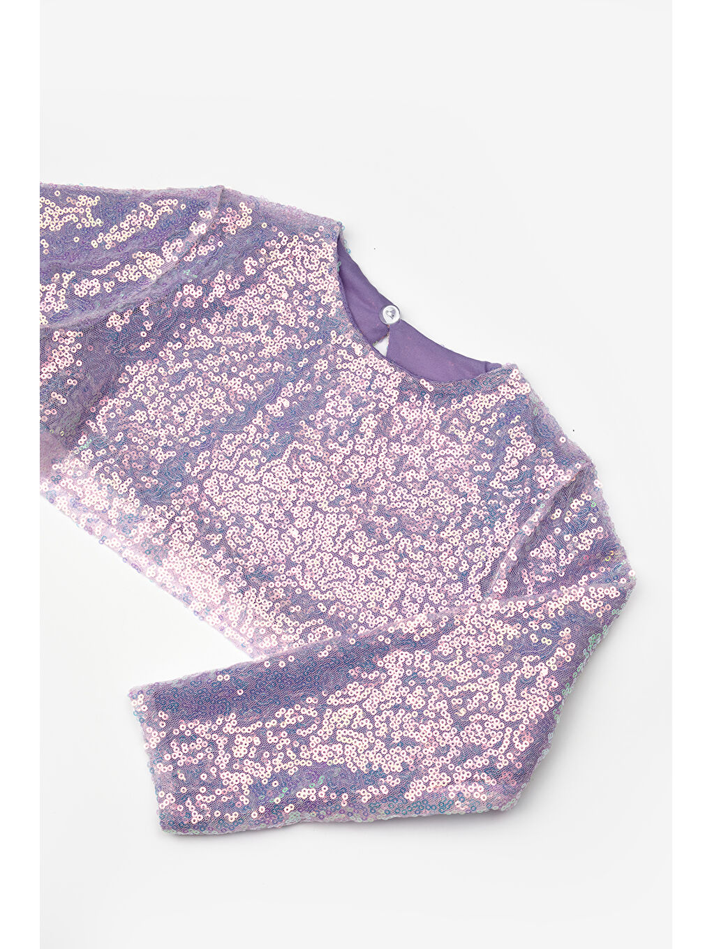Lila Uzun Kollu Pullu Kız Çocuk Crop Bluz-2