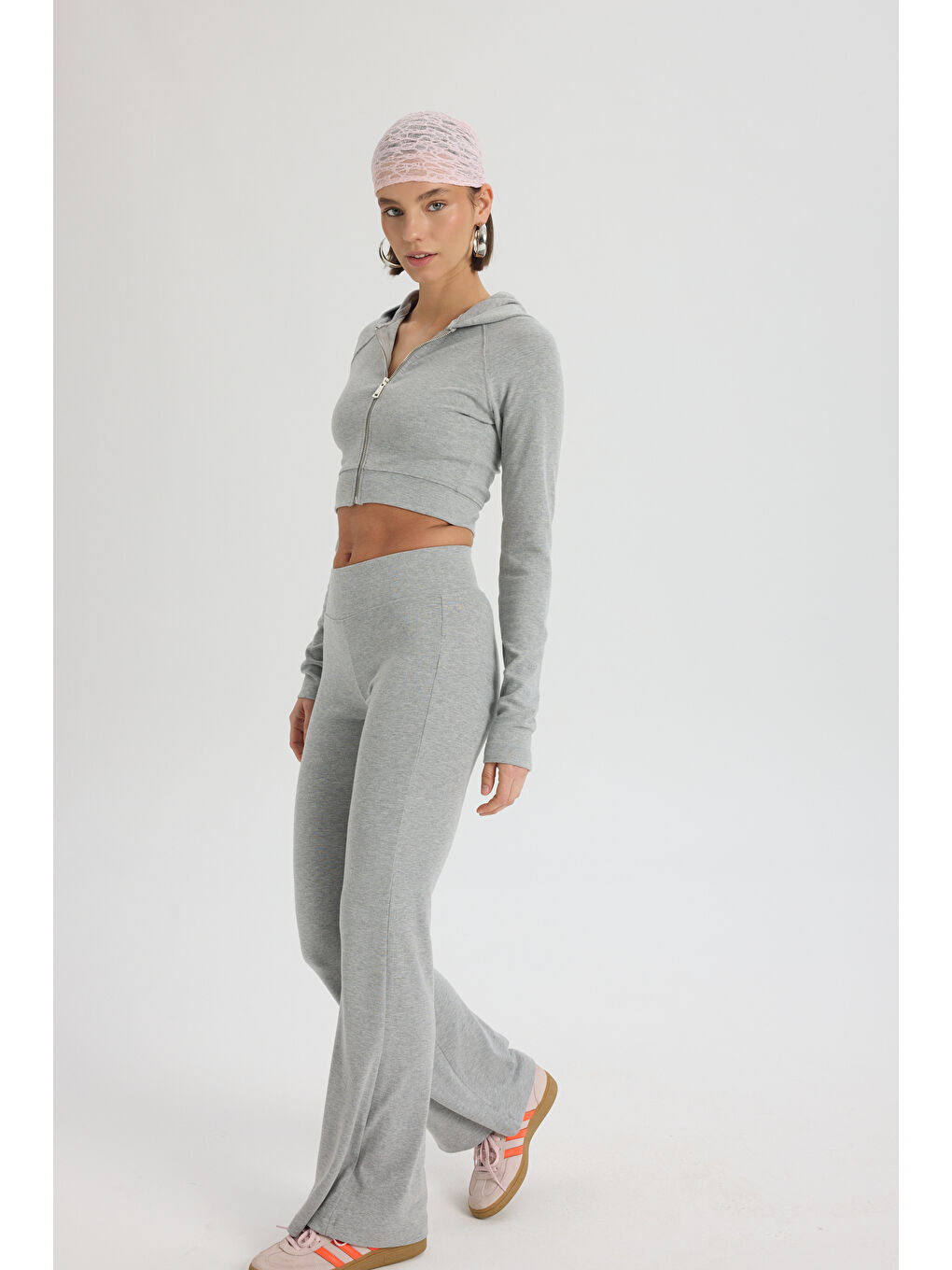 Beyaz Remy Fermuarlı Karmelanj Eşofman Takım-2