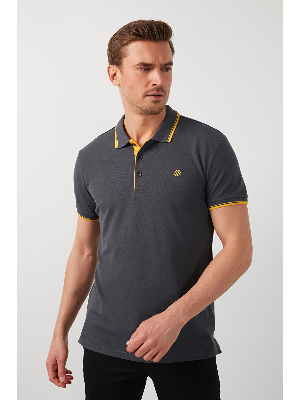 Siyah Pamuklu Slim Fit Şerit Detaylı Düğmeli Polo Yaka 3'lü Paket %100 Pamuk Tişört 5902118S3-3