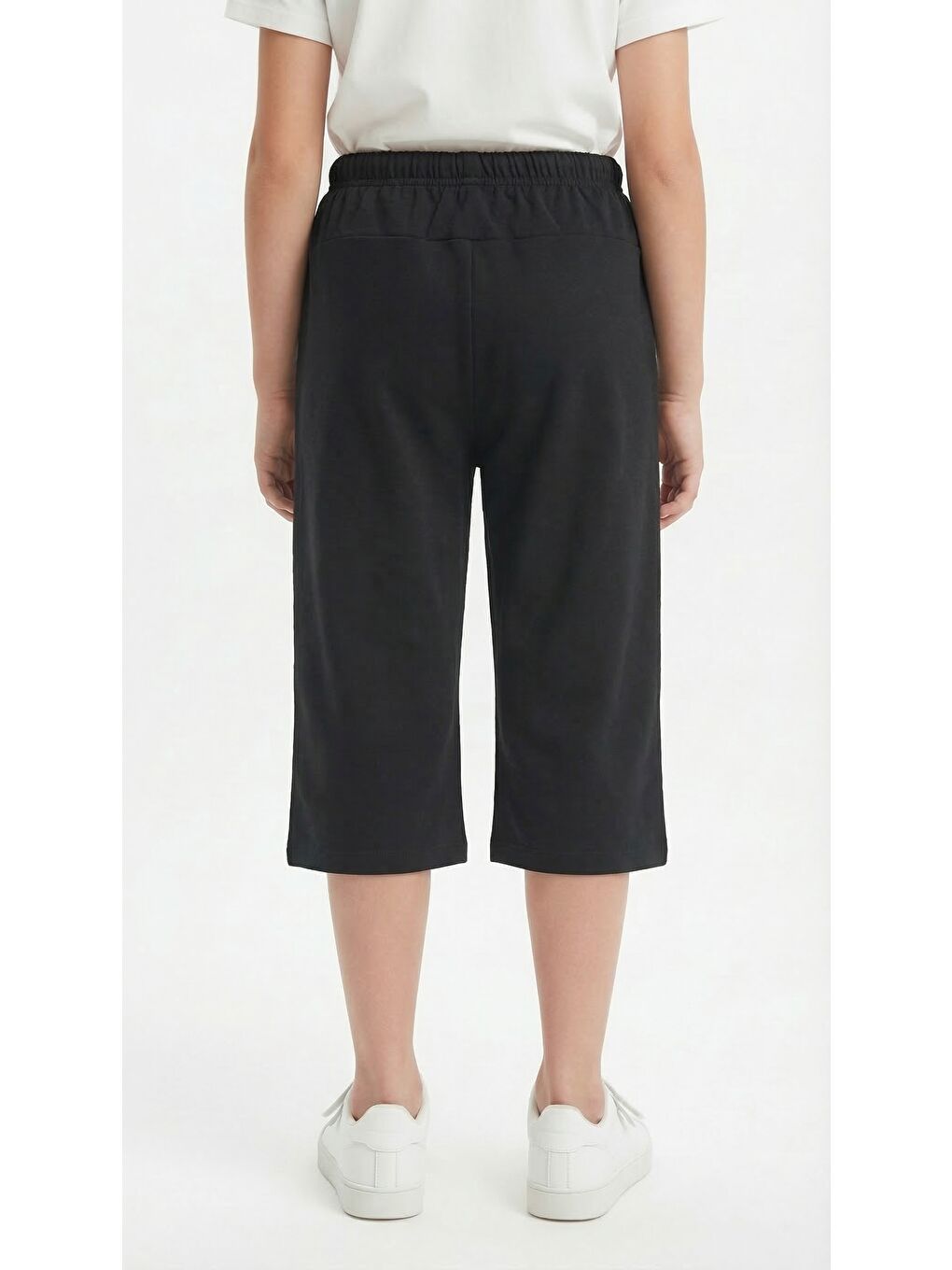 Siyah Kız Çocuk Beli Lastikli Bağlamalı Düz Paça Baskılı Kapri 25002-3