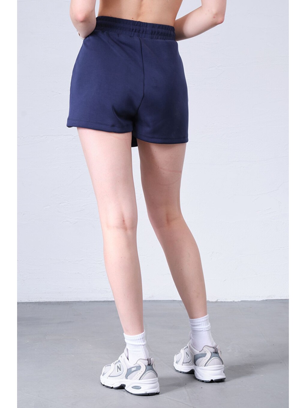 Lacivert Modal Karışımlı Çift Görünümlü Şort Etek – Beli Lastikli Ve Bağcıklı, Örme Kadın Skort @treviso-4
