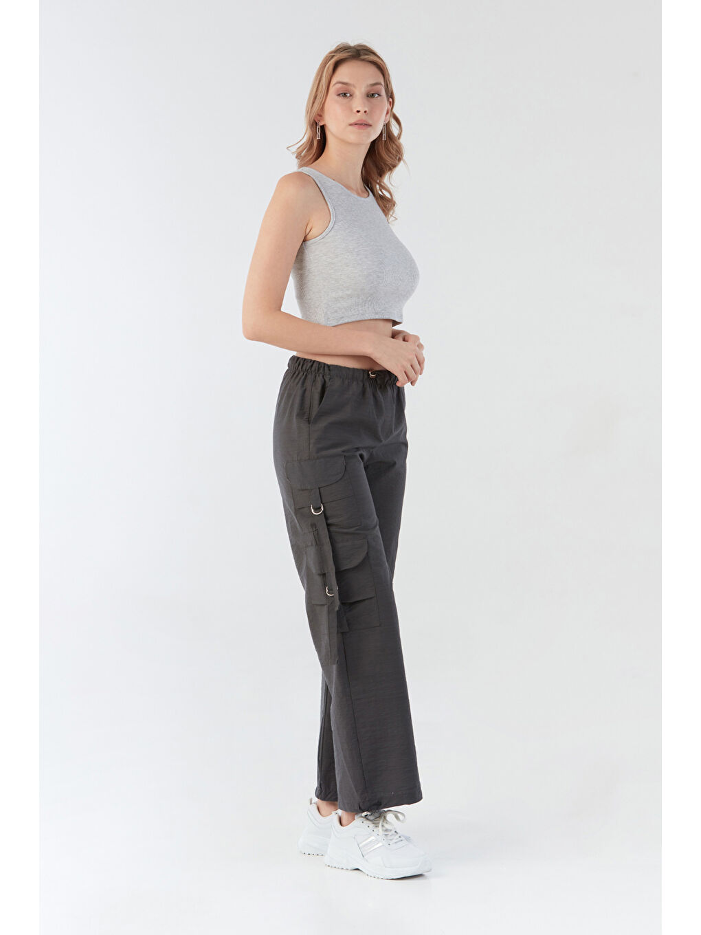 Antrasit Beli Lastikli Paraşüt Kumaş Pantolon-3