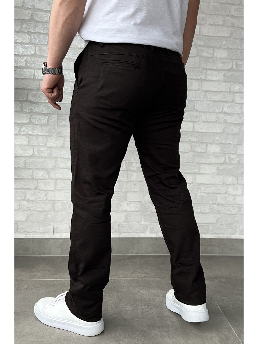 Kahverengi Erkek Amblem Detaylı Gabardin Pantolon-2