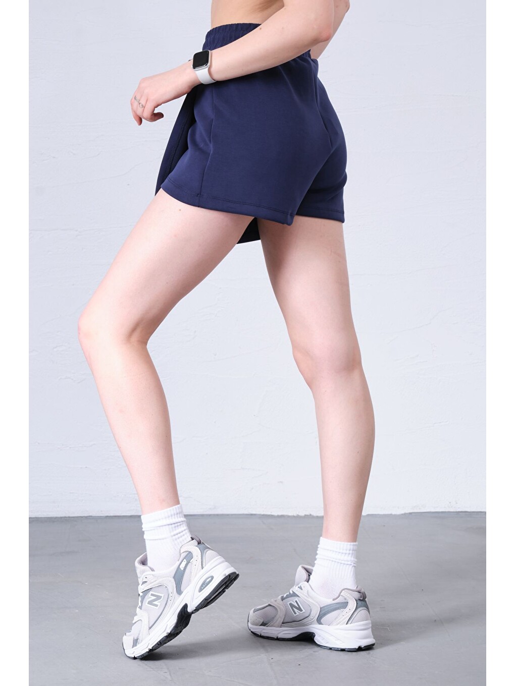 Lacivert Modal Karışımlı Çift Görünümlü Şort Etek – Beli Lastikli Ve Bağcıklı, Örme Kadın Skort @treviso-7