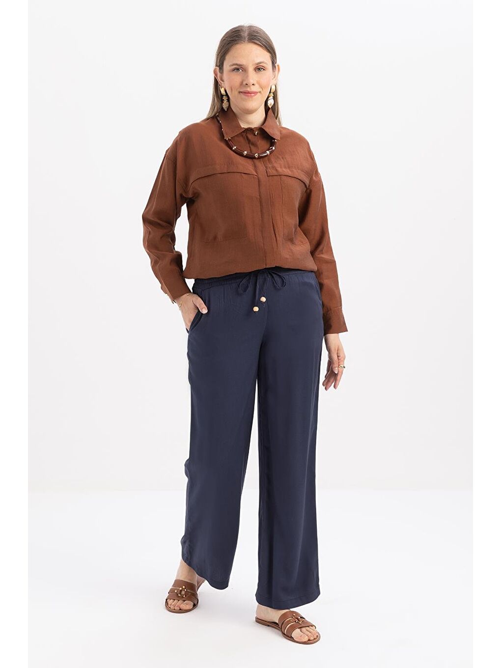 İndigo-Beli Lastikli Pantolon-4