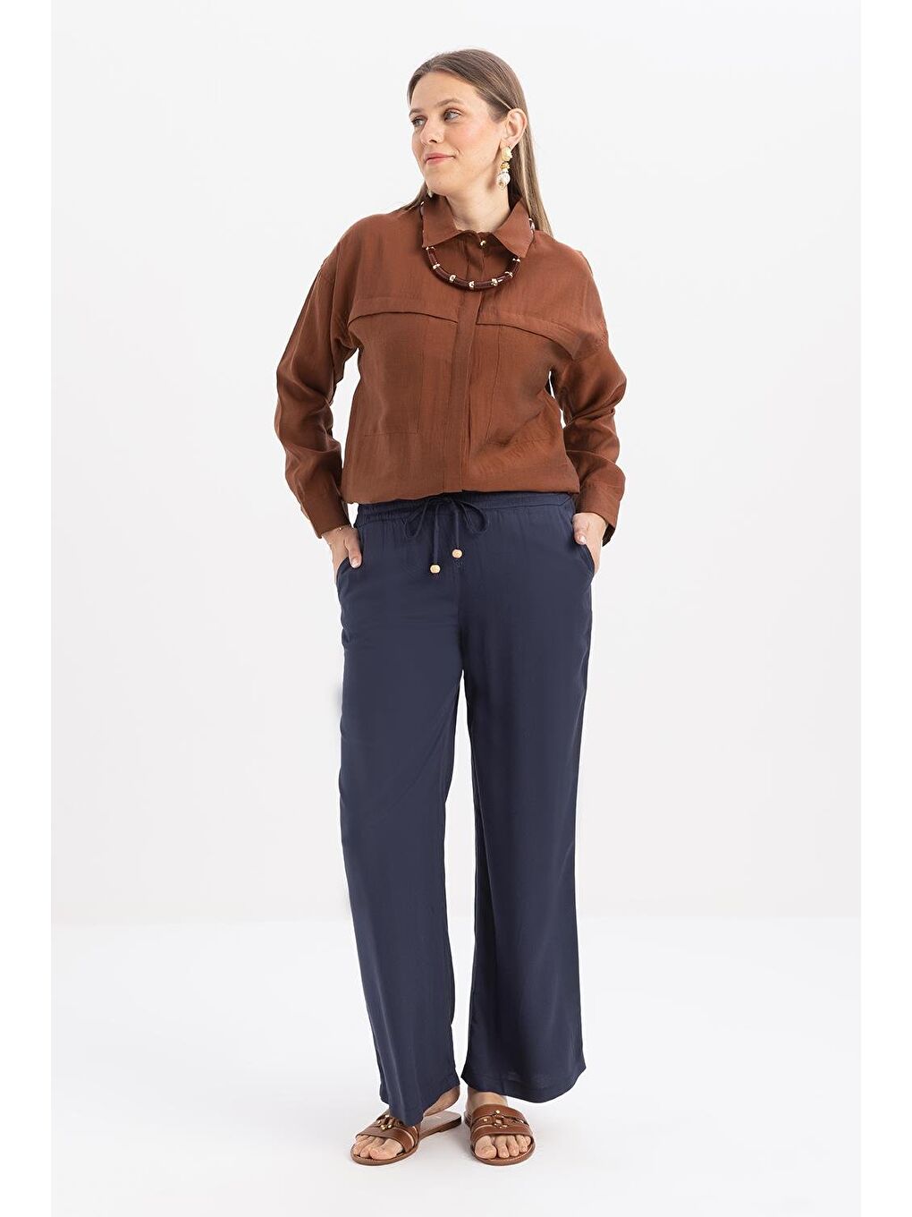 İndigo-Beli Lastikli Pantolon-3