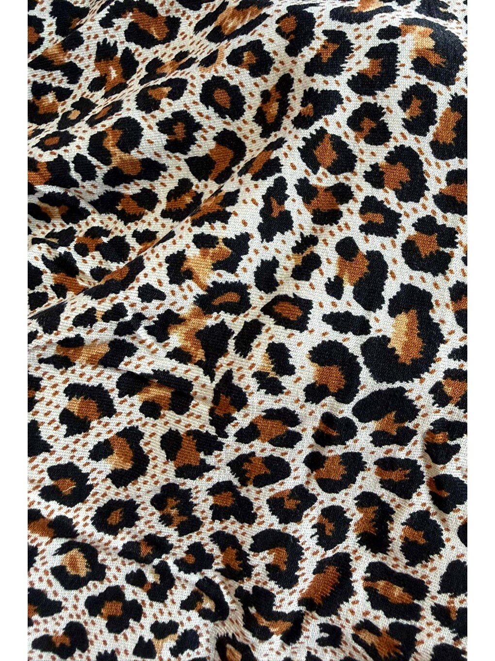 Kadın Leopar Desen Kısa Kol Viskon Elbise Pijama 25238-1 Bej-1