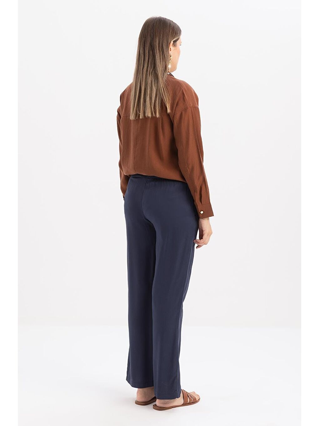 İndigo-Beli Lastikli Pantolon-2