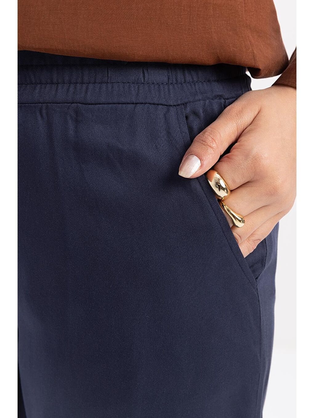 İndigo-Beli Lastikli Pantolon