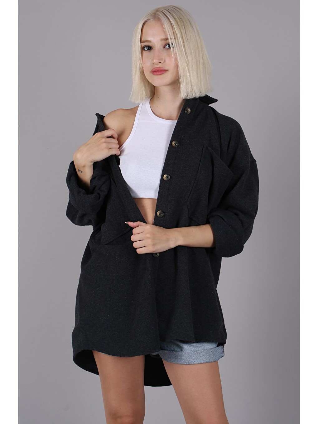 Antrasit Oversize Gömlek Ceket Mg1562-1