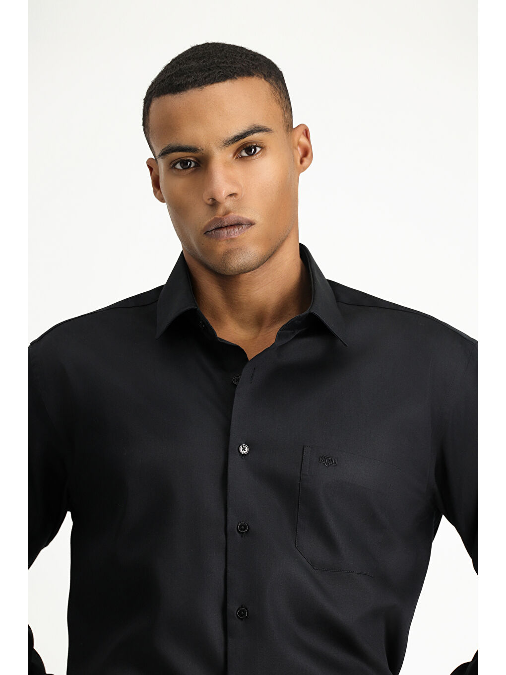 Siyah Uzun Kol Non Iron Saten Klasik Pamuklu Gömlek