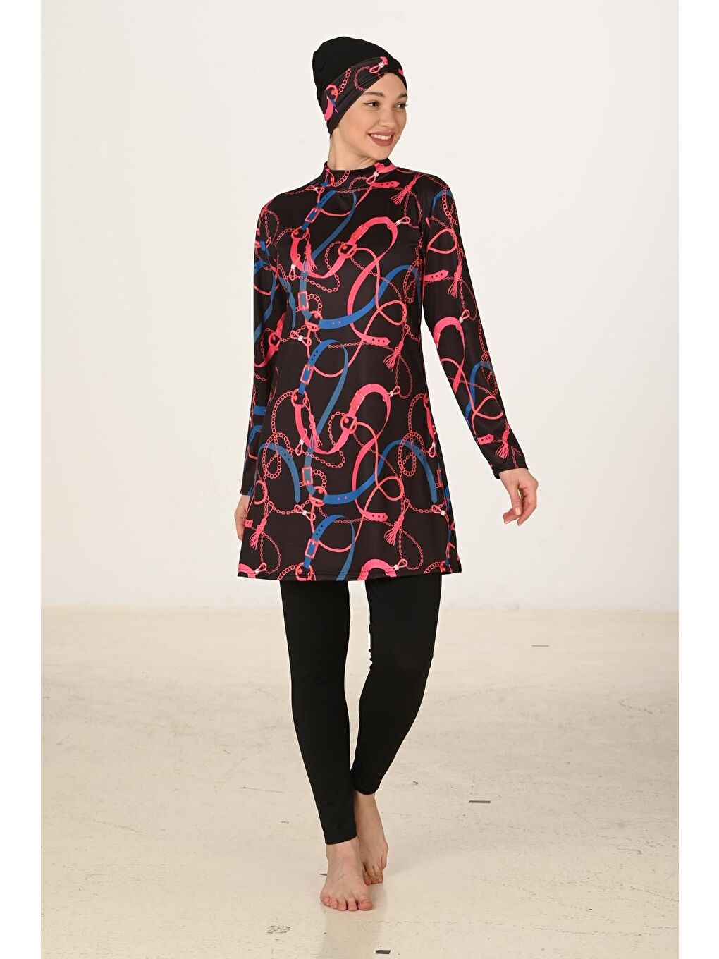 Siyah Tam Kapalı Elastanlı Tesettür Mayo 3408-3