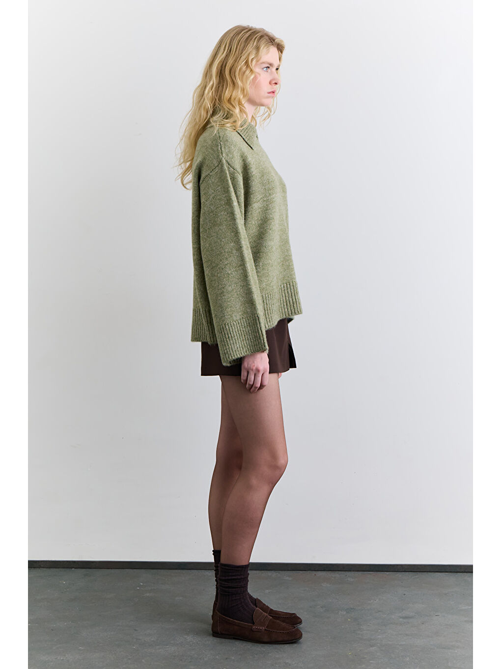 Geniş Yaka Oversıze Kazak Yeşil-4