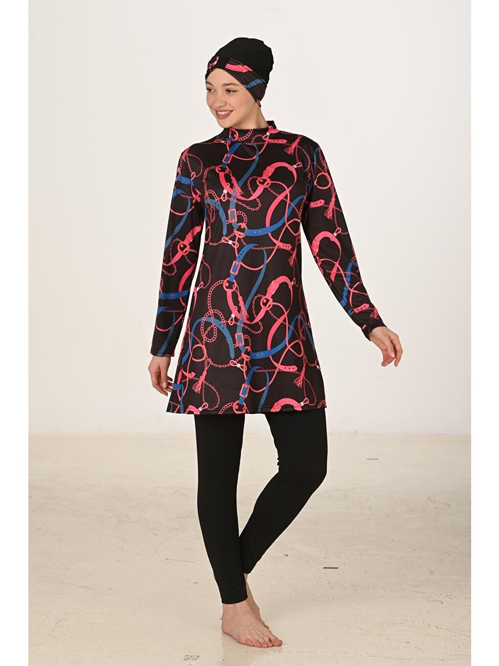 Siyah Tam Kapalı Elastanlı Tesettür Mayo 3408-6