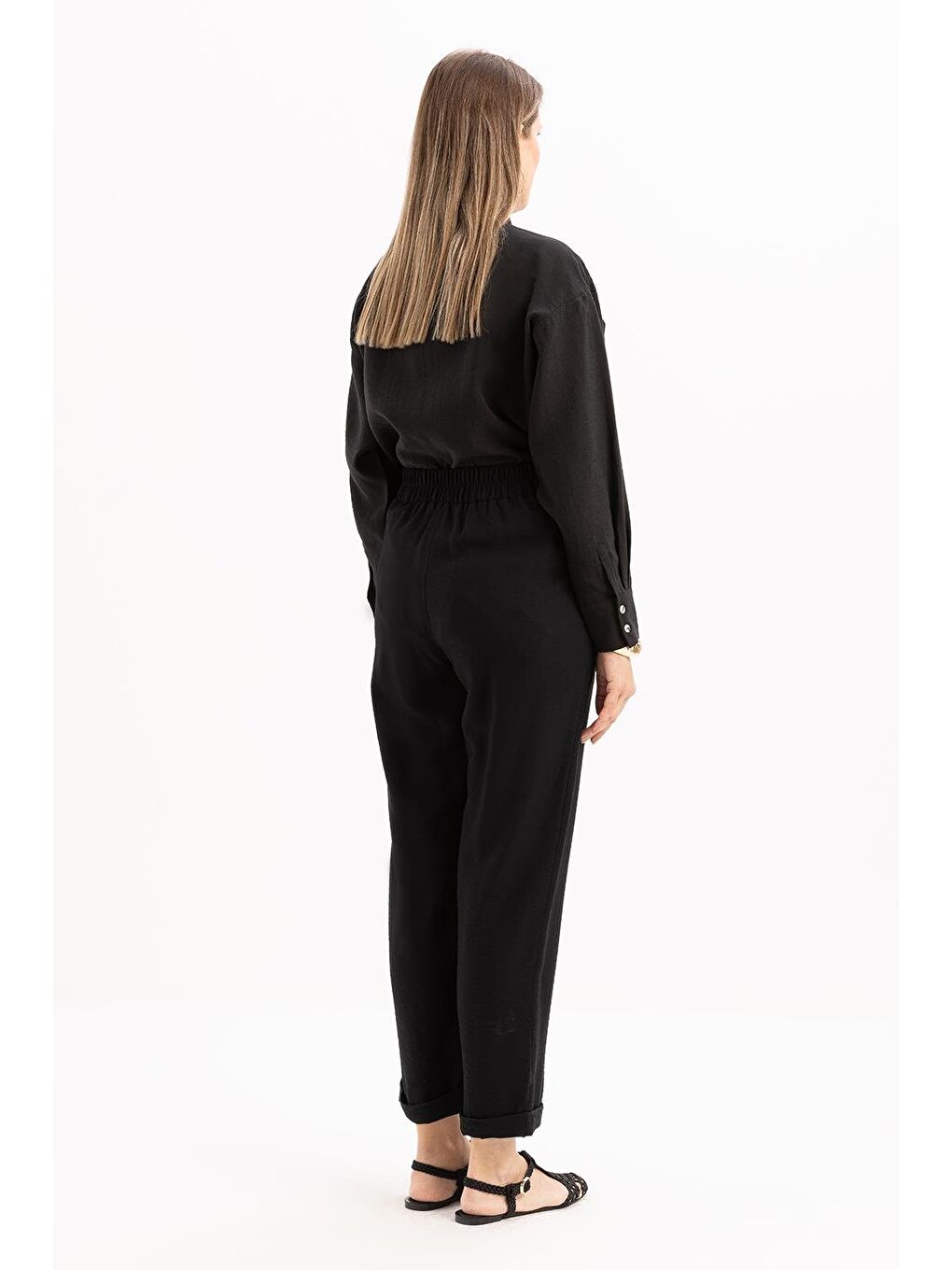 Siyah-Beli Lastikli Cepli Pantolon-3