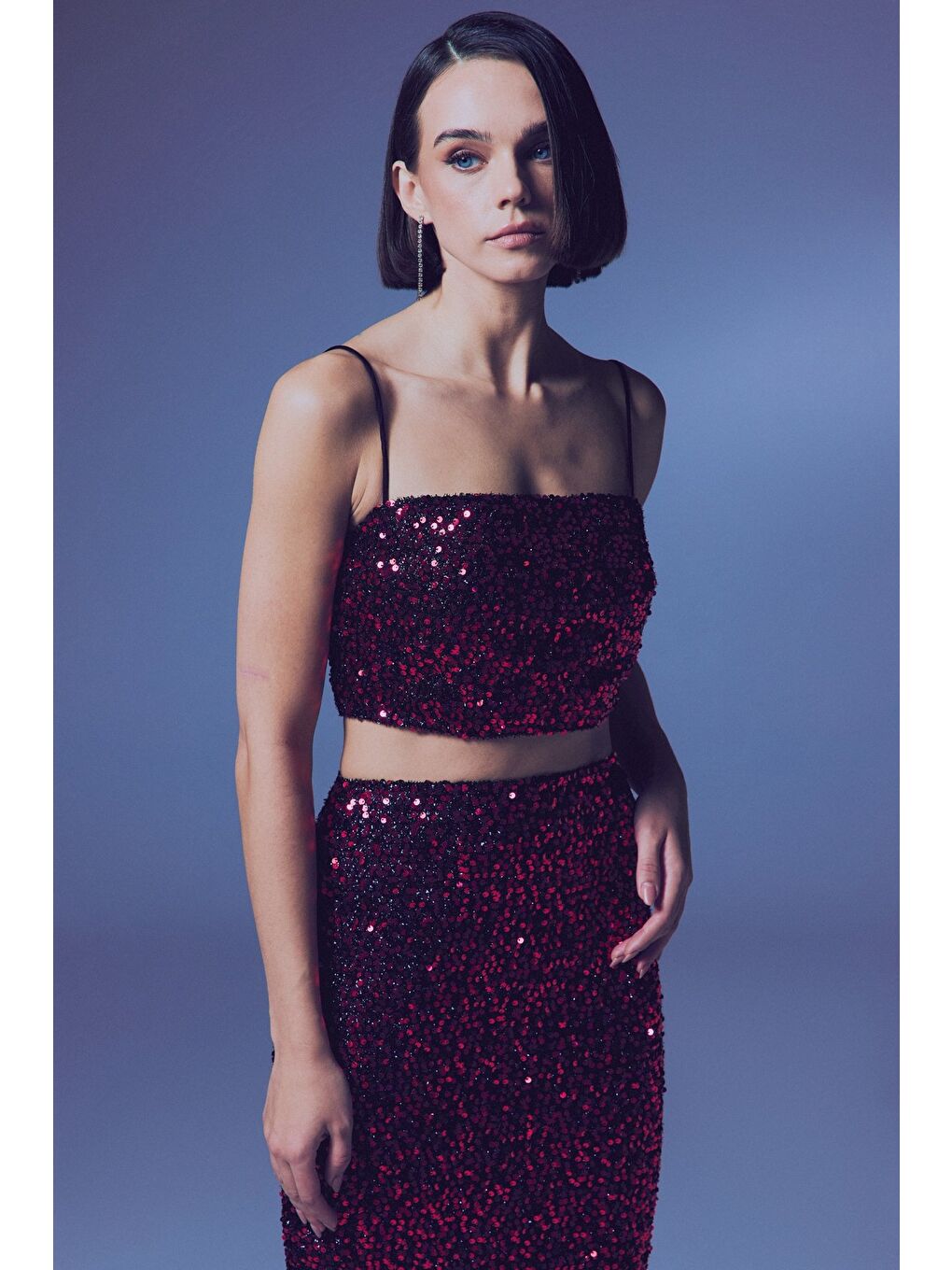 İp Askılı Payet Crop - Bordo-3