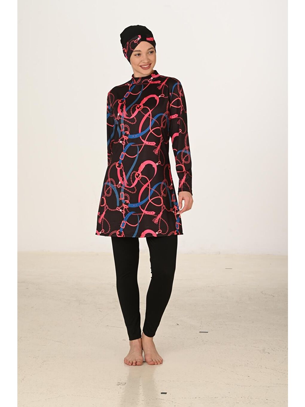 Siyah Tam Kapalı Elastanlı Tesettür Mayo 3408-1