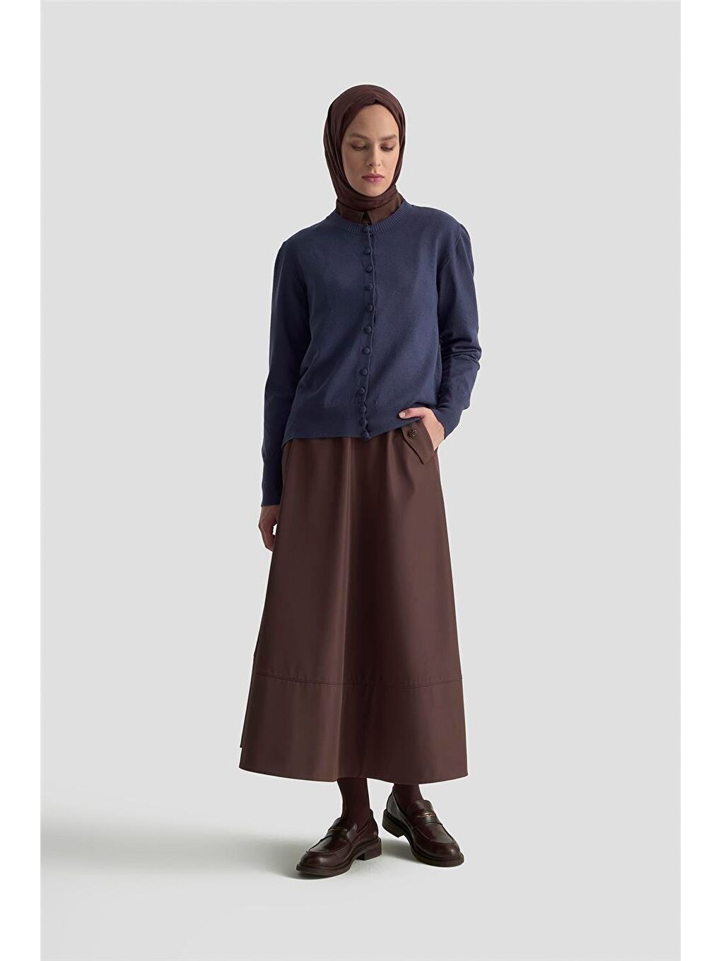 Düğme Detaylı Basic Hırka 25Kd7012 İndigo-1