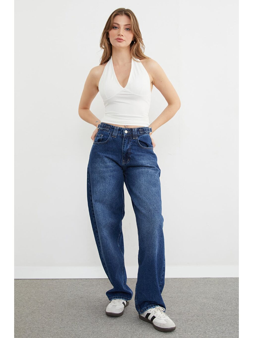 Lacivert Beli Tokalı Baggy Jean-1