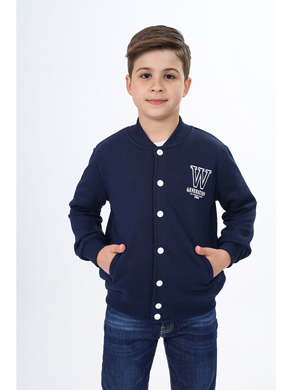 Lacivert Erkek Çocuk Okul Nakışlı Hırka