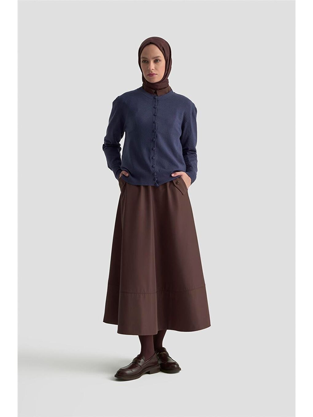 Düğme Detaylı Basic Hırka 25Kd7012 İndigo-2