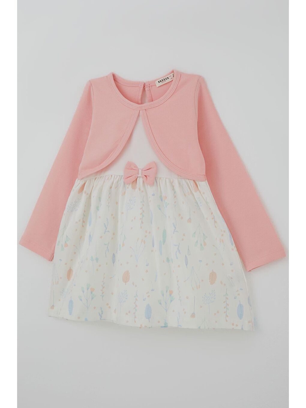 Kız Çocuk Uzun Kollu Elbise Bolerolu Eteği Çiçek Desenli Fiyonklu Pembe (3-8 Yaş)-2