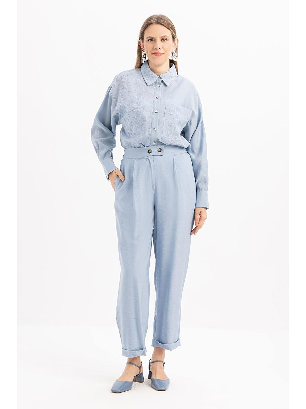 Mavi-Beli Lastikli Cepli Pantolon-1