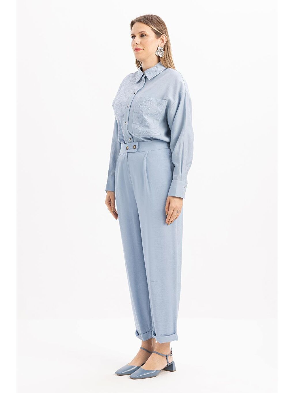 Mavi-Beli Lastikli Cepli Pantolon-2